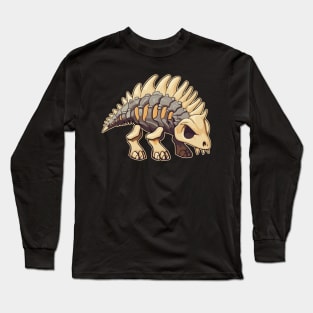 Scary Chibi Stegosaurus Isometric Dinosaur Skeleton Long Sleeve T-Shirt